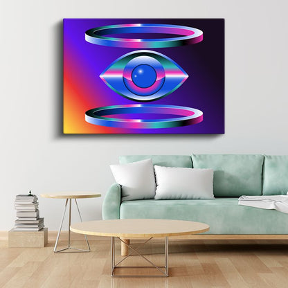Kozmik Göz - Futuristik Neon Geometri Kanvas Tablo