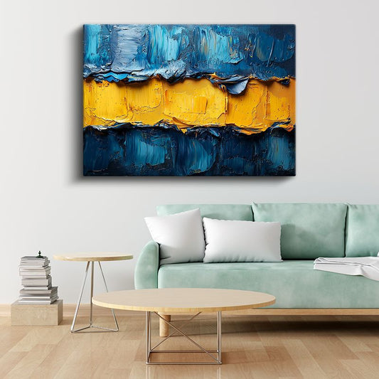 Mavi Altın Kontrast - Tekstürlü Boya Katmanları Kanvas Tablo
