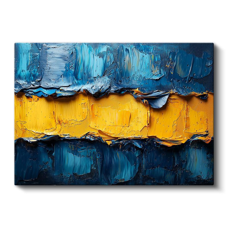 Mavi Altın Kontrast - Tekstürlü Boya Katmanları Kanvas Tablo