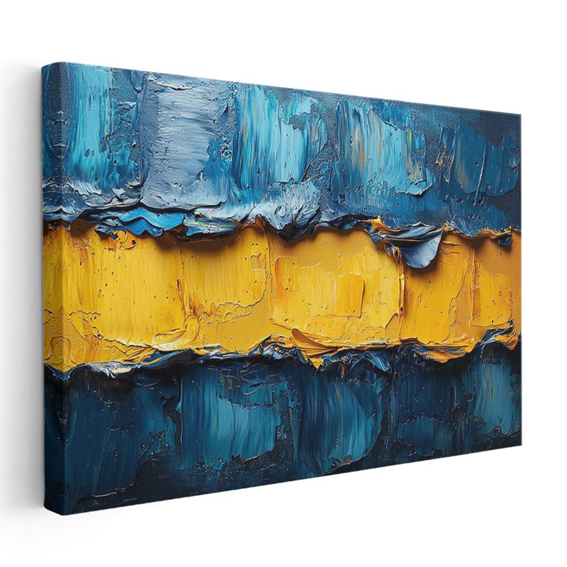 Mavi Altın Kontrast - Tekstürlü Boya Katmanları Kanvas Tablo