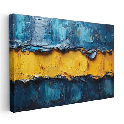 Mavi Altın Kontrast - Tekstürlü Boya Katmanları Kanvas Tablo