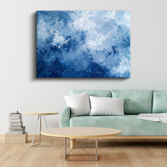Mavi Okyanus Soyutlaması - Dinamik Fırça Darbeleri Kanvas Tablo