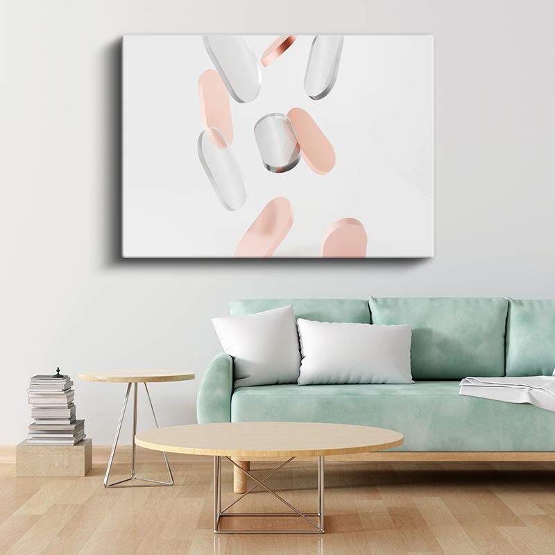 Minimalist Oval Formlar - Pembe Beyaz Geometrik Kompozisyon Kanvas Tablo