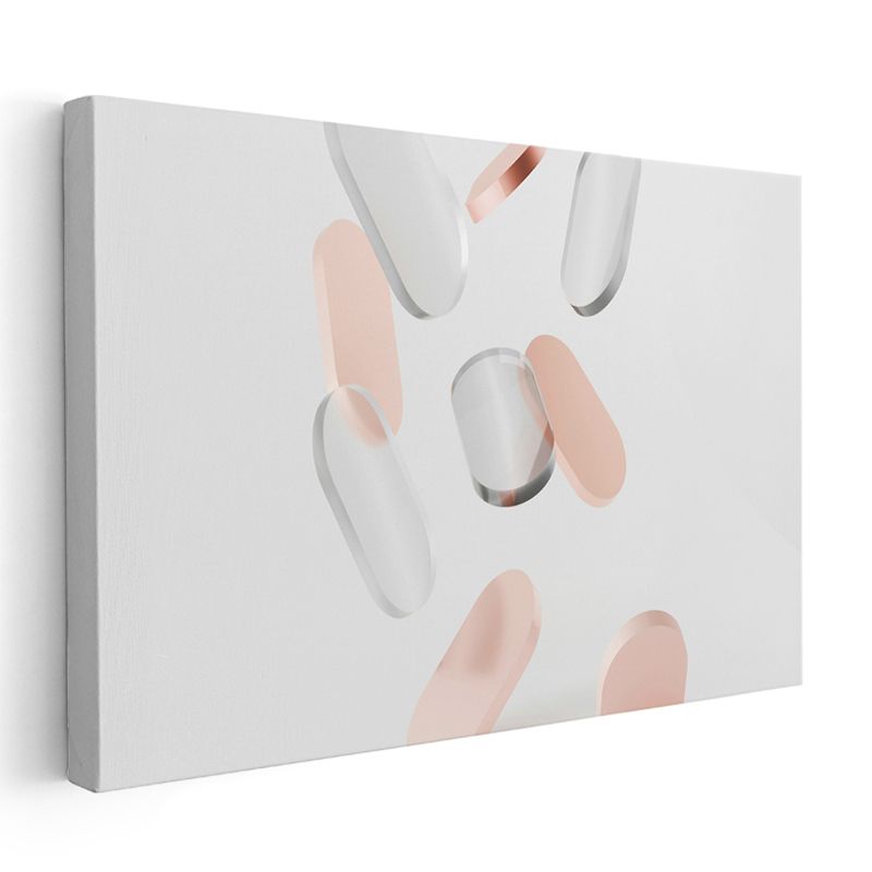 Minimalist Oval Formlar - Pembe Beyaz Geometrik Kompozisyon Kanvas Tablo