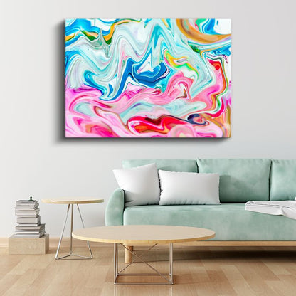 Renkli Akışkan Dalgalar - Mavi Pembe Mermer Efekti Kanvas Tablo
