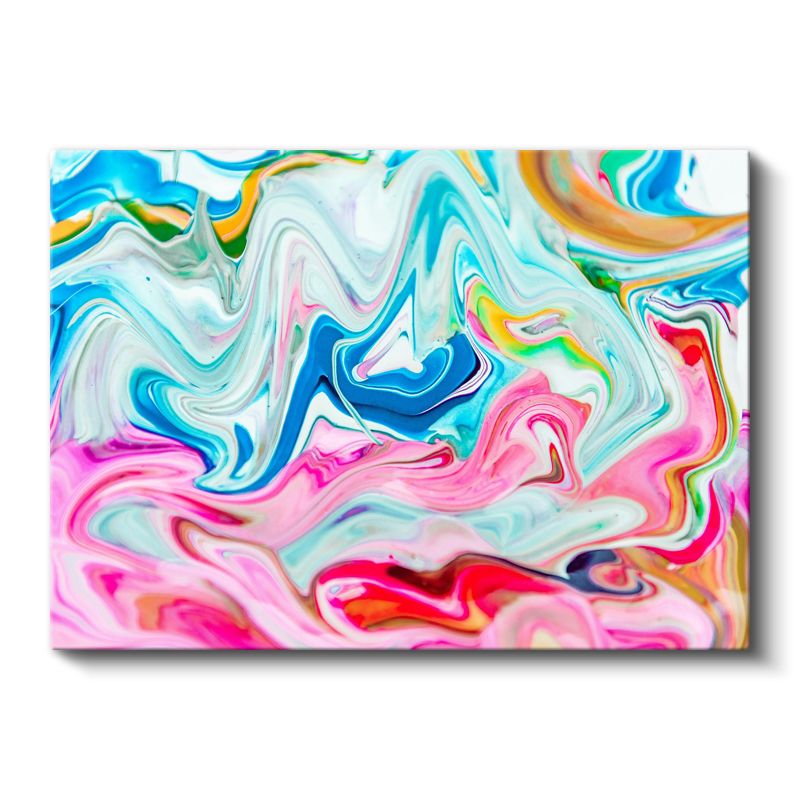 Renkli Akışkan Dalgalar - Mavi Pembe Mermer Efekti Kanvas Tablo