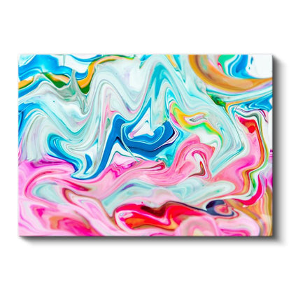 Renkli Akışkan Dalgalar - Mavi Pembe Mermer Efekti Kanvas Tablo