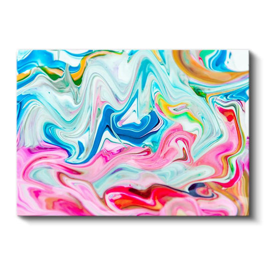 Renkli Akışkan Dalgalar - Mavi Pembe Mermer Efekti Kanvas Tablo