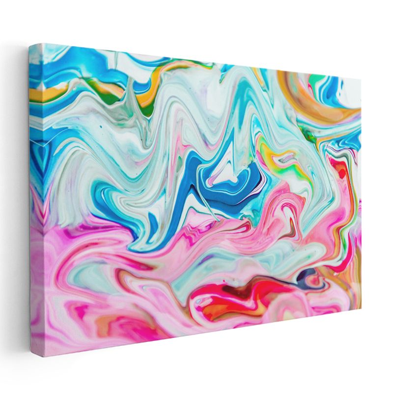 Renkli Akışkan Dalgalar - Mavi Pembe Mermer Efekti Kanvas Tablo