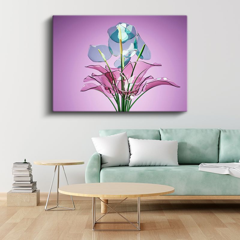 Cam Çiçekler - Mor Zeminde Şeffaf Floral Kompozisyon Kanvas Tablo