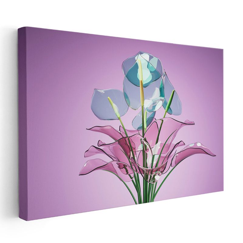 Cam Çiçekler - Mor Zeminde Şeffaf Floral Kompozisyon Kanvas Tablo