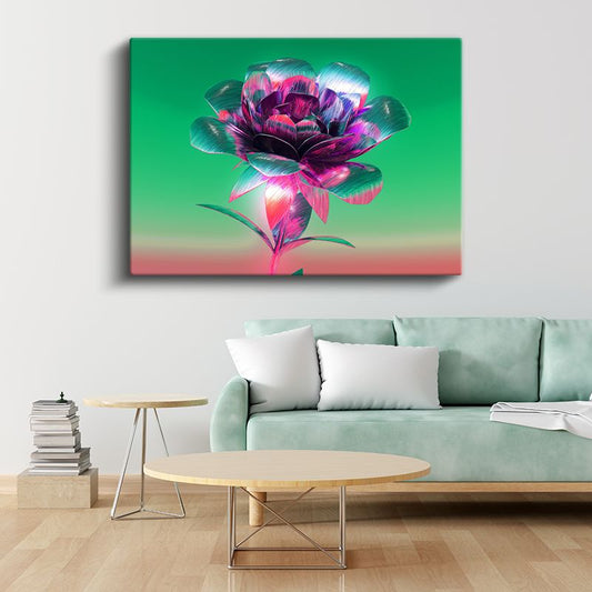 Dijital Çiçek - Neon Renkli Flora Tasarımı Kanvas Tablo