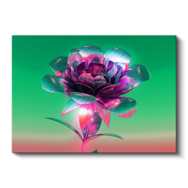 Dijital Çiçek - Neon Renkli Flora Tasarımı Kanvas Tablo