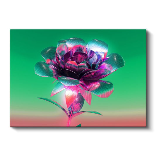 Dijital Çiçek - Neon Renkli Flora Tasarımı Kanvas Tablo