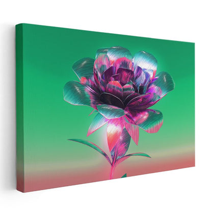 Dijital Çiçek - Neon Renkli Flora Tasarımı Kanvas Tablo