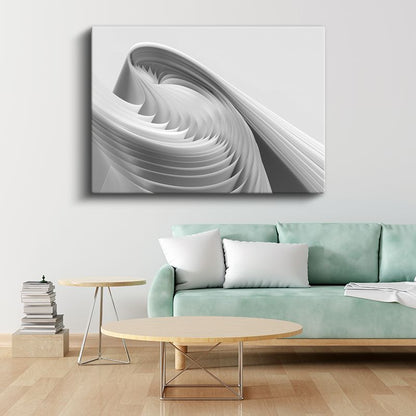 Minimalist Spiral - Beyaz Katmanlı Geometrik Form Kanvas Tablo