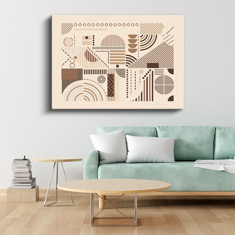 Geometrik Harmoni - Bej Zeminde Modern Çizgisel Desenler Kanvas Tablo
