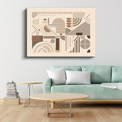 Geometrik Harmoni - Bej Zeminde Modern Çizgisel Desenler Kanvas Tablo