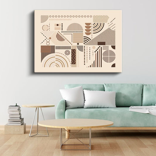 Geometrik Harmoni - Bej Zeminde Modern Çizgisel Desenler Kanvas Tablo