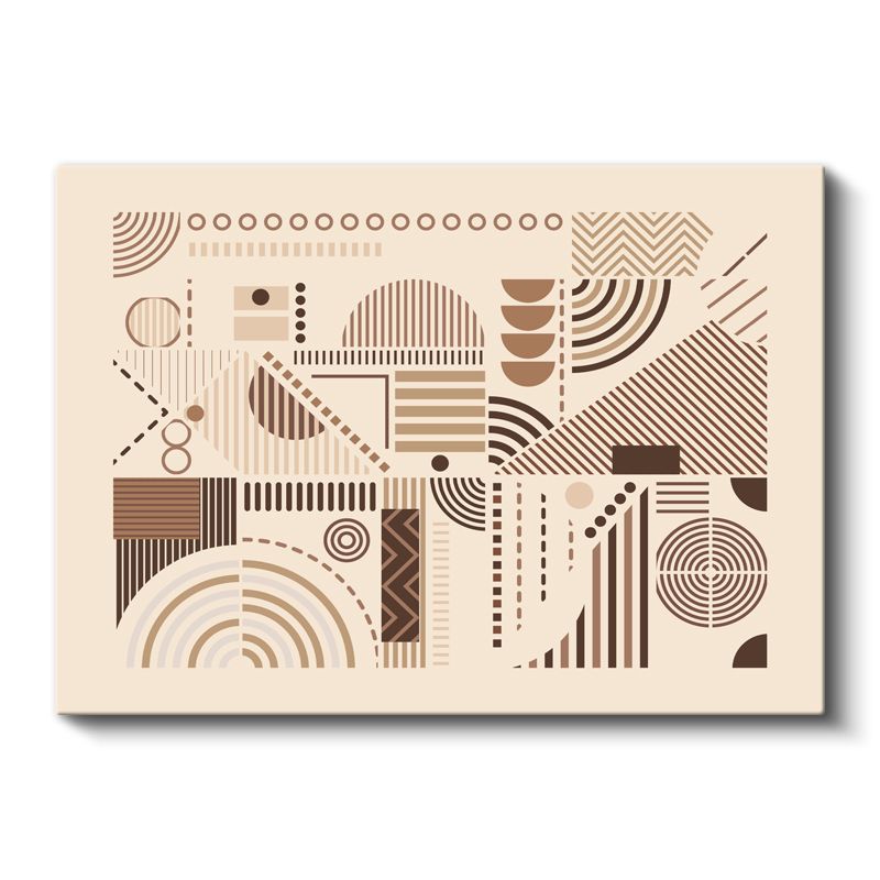 Geometrik Harmoni - Bej Zeminde Modern Çizgisel Desenler Kanvas Tablo