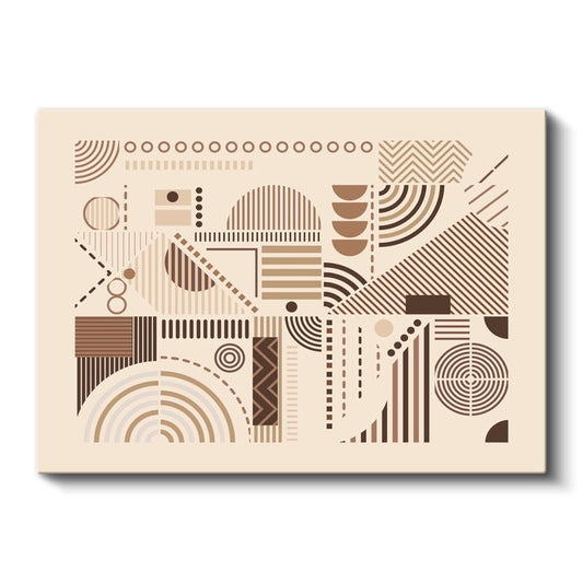 Geometrik Harmoni - Bej Zeminde Modern Çizgisel Desenler Kanvas Tablo