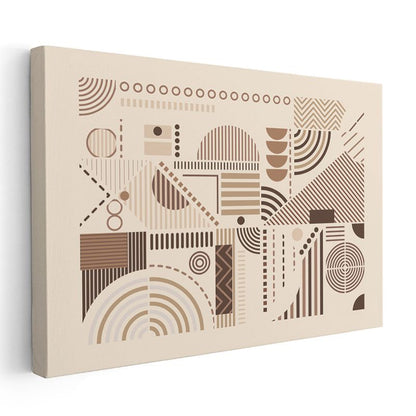 Geometrik Harmoni - Bej Zeminde Modern Çizgisel Desenler Kanvas Tablo