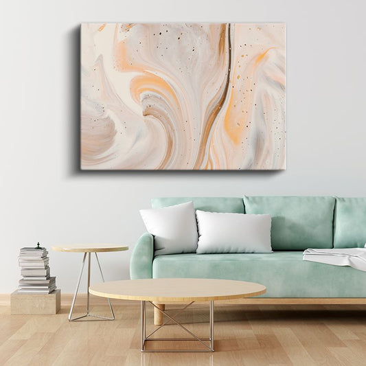 Mermer Akışı - Krem Tonlarında Organik Dalgalar Kanvas Tablo