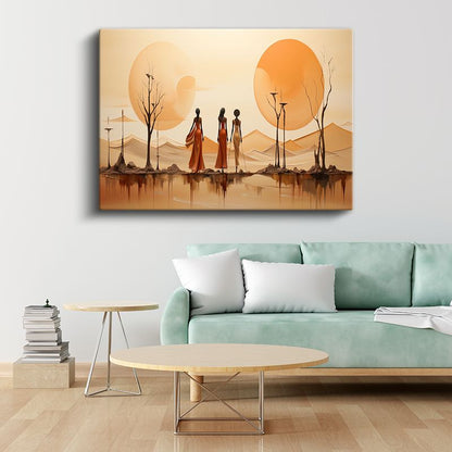 Afrika Silüetleri - Sıcak Tonlarda Soyut Manzara Kanvas Tablo