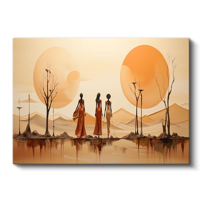 Afrika Silüetleri - Sıcak Tonlarda Soyut Manzara Kanvas Tablo