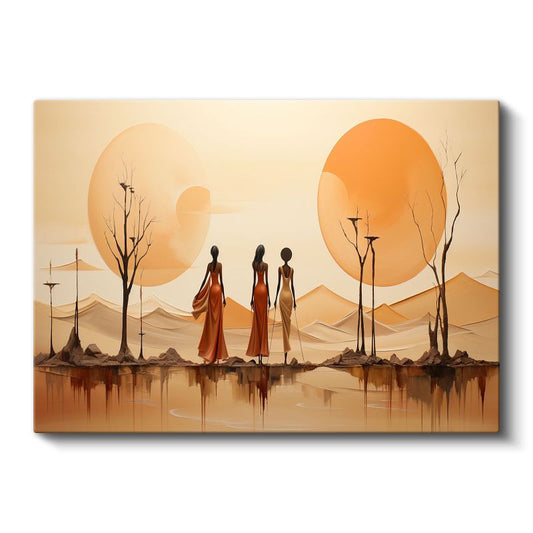 Afrika Silüetleri - Sıcak Tonlarda Soyut Manzara Kanvas Tablo