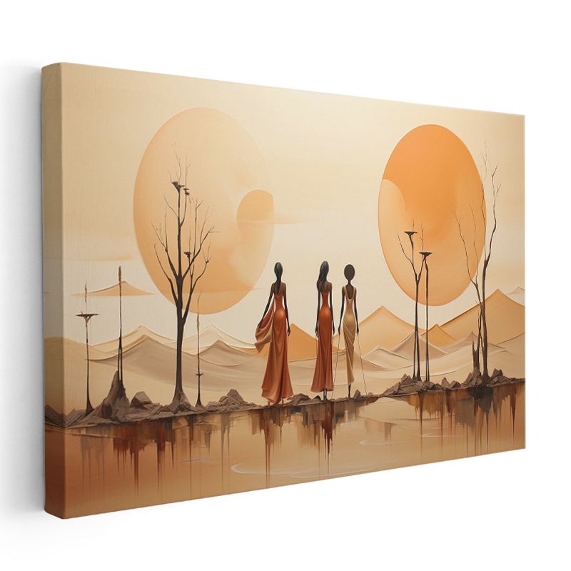 Afrika Silüetleri - Sıcak Tonlarda Soyut Manzara Kanvas Tablo