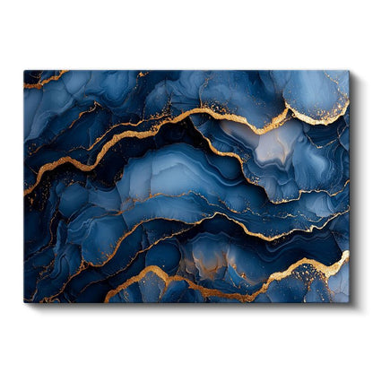 Mavi Mermer - Altın Damarlı Soyut Akışkan Sanat Kanvas Tablo