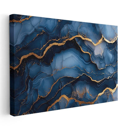 Mavi Mermer - Altın Damarlı Soyut Akışkan Sanat Kanvas Tablo
