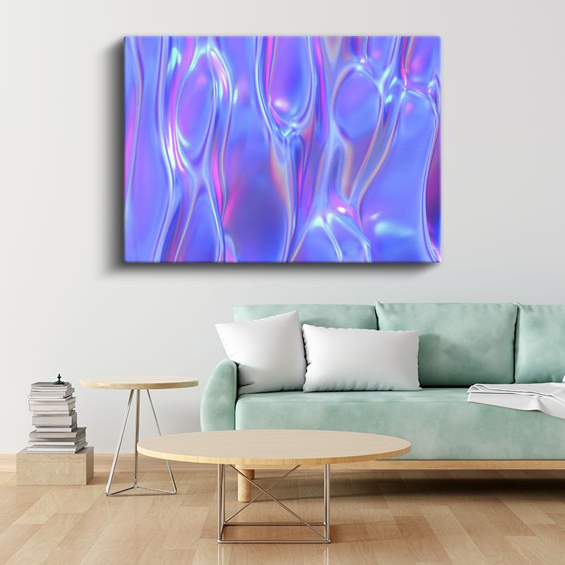 Holografik Dalgalar - Mor Mavi Metalik Soyut Akışkan Kanvas Tablo
