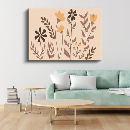 Botanik Siluetler - Minimalist Çiçek Kompozisyonu Kanvas Tablo