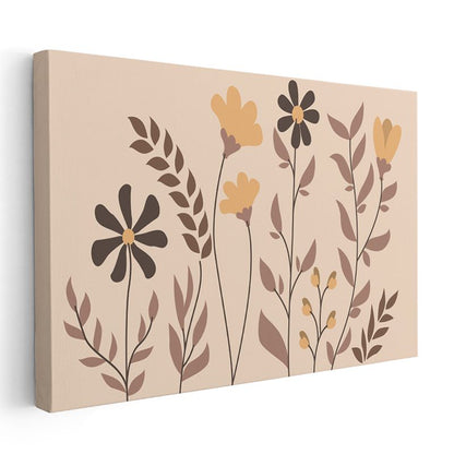Botanik Siluetler - Minimalist Çiçek Kompozisyonu Kanvas Tablo