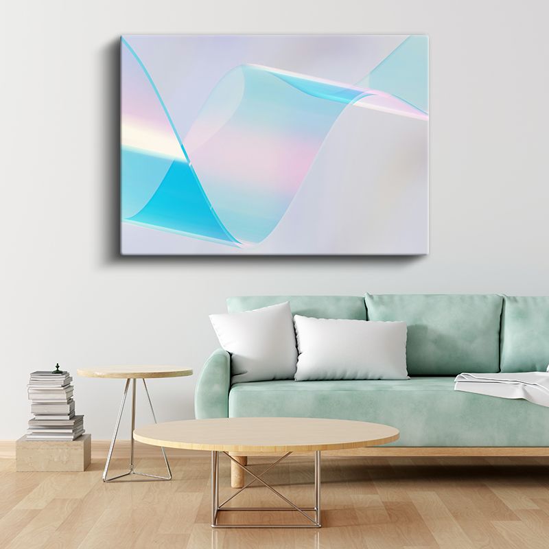 Şeffaf Katmanlar - Turkuaz Pembe Dalgalı Formlar Kanvas Tablo