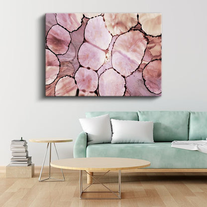 Organik Hücreler - Pembe Tonları Bölmeli Soyut Kanvas Tablo