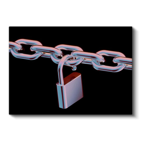 Neon Zincir - Metalik Kilit Detaylı 3D Vektörel Kanvas Tablo