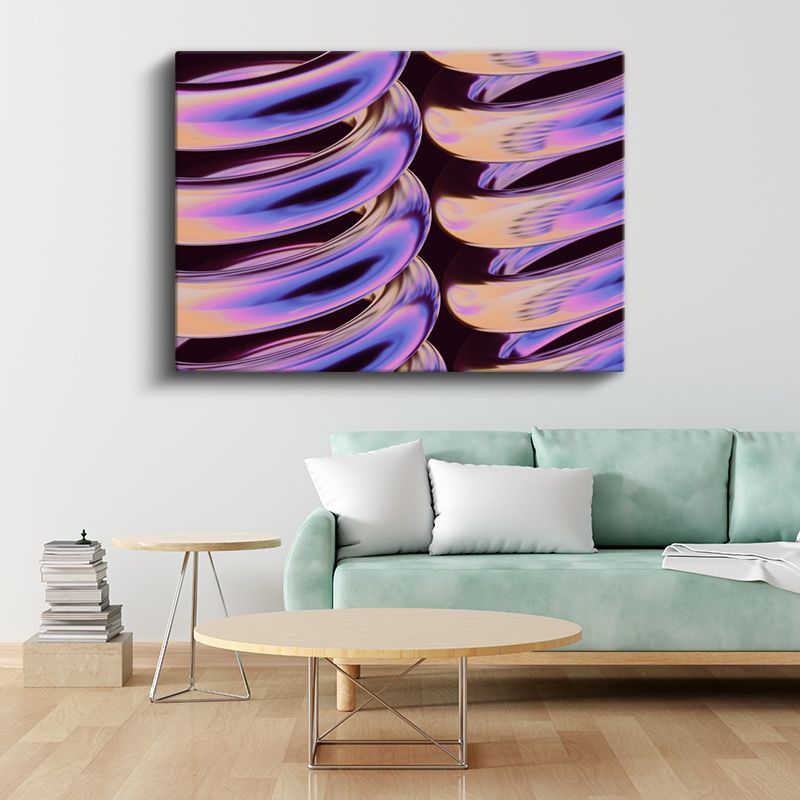 Metalik Dalgalar - Mor Mavi Altın Yansımalı 3D Kanvas Tablo