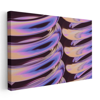 Metalik Dalgalar - Mor Mavi Altın Yansımalı 3D Kanvas Tablo