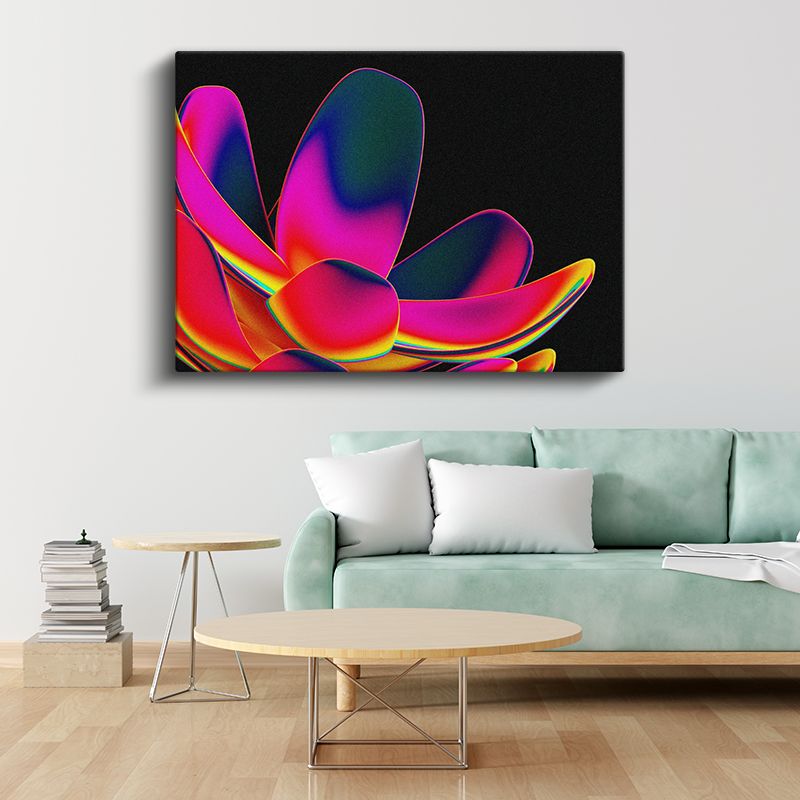 Neon Çiçek - Canlı Renk Kontrastlı Dijital Kanvas Tablo