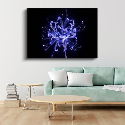 Işık Çiçeği - Mavi Neon Işıklı Soyut Kanvas Tablo