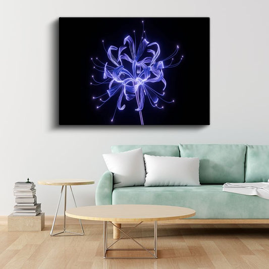 Işık Çiçeği - Mavi Neon Işıklı Soyut Kanvas Tablo