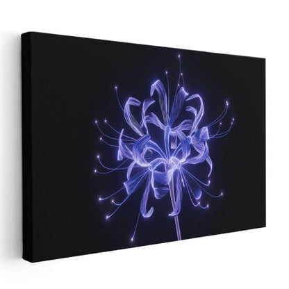 Işık Çiçeği - Mavi Neon Işıklı Soyut Kanvas Tablo