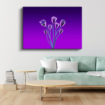 Neon Laleler - Mor Zeminde Dijital Çiçek Kanvas Tablo