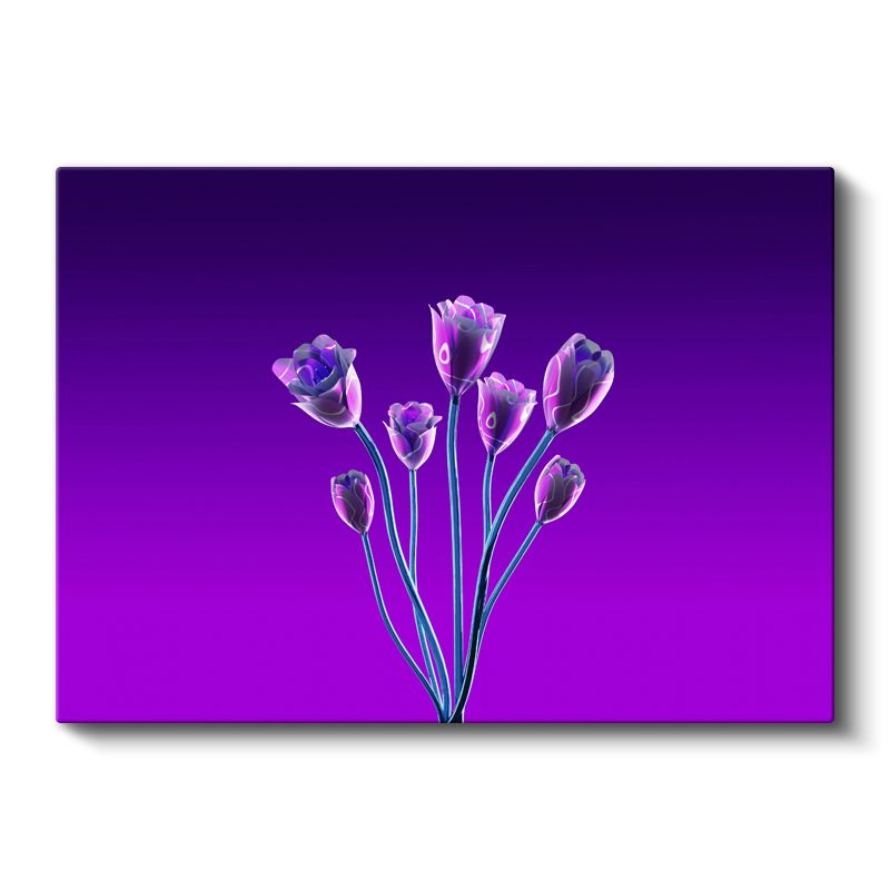 Neon Laleler - Mor Zeminde Dijital Çiçek Kanvas Tablo
