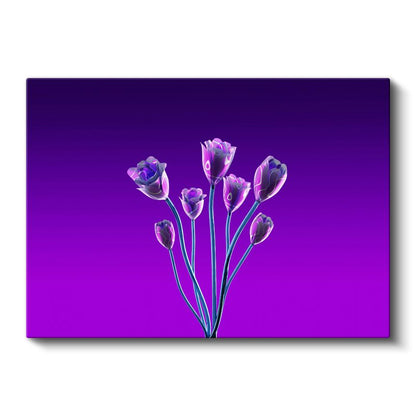 Neon Laleler - Mor Zeminde Dijital Çiçek Kanvas Tablo