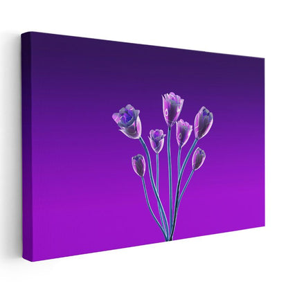 Neon Laleler - Mor Zeminde Dijital Çiçek Kanvas Tablo