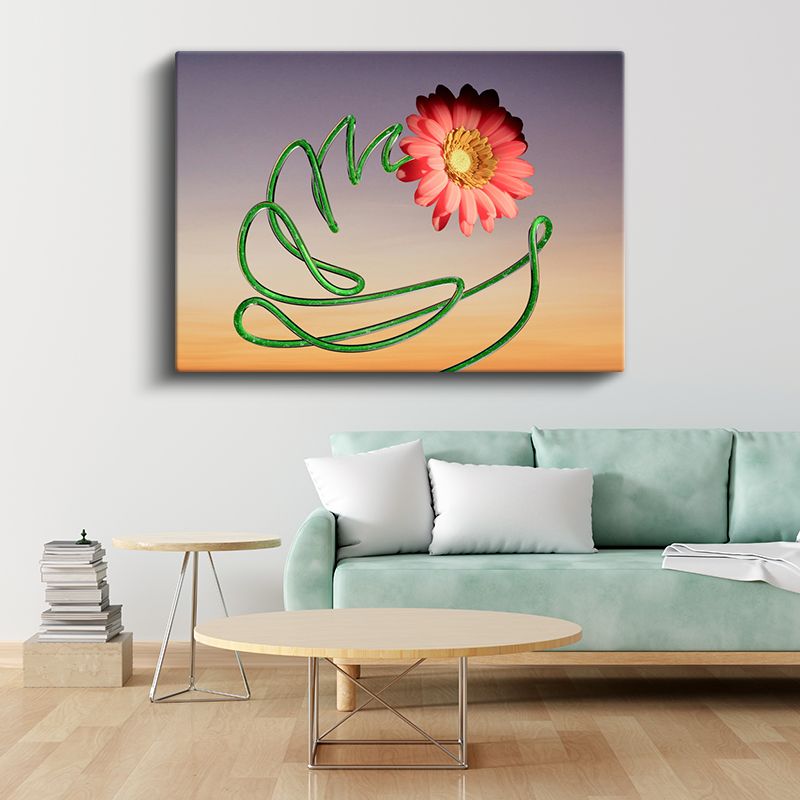 Yeşil Çizgi Sanatı - Çiçek Harmonisi Kanvas Tablo